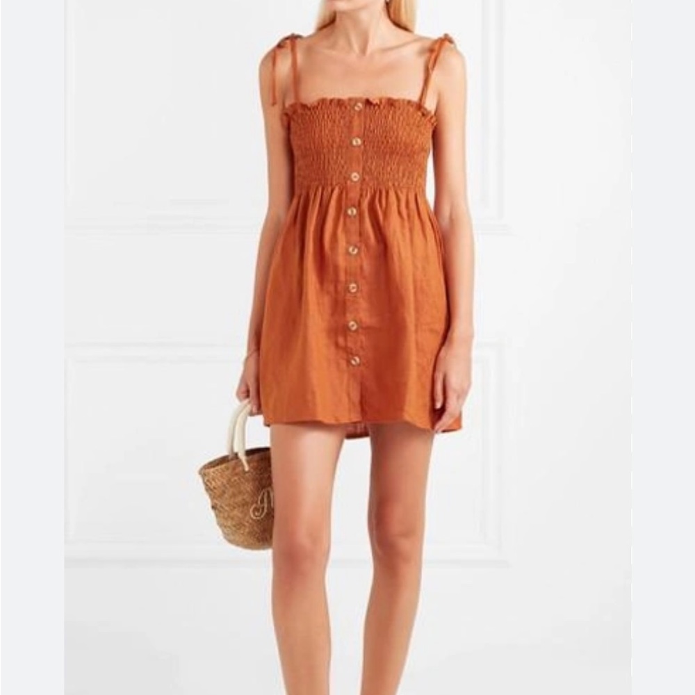 Faithful The Brand Rosa Smocked Linen Mini Dress Size 8